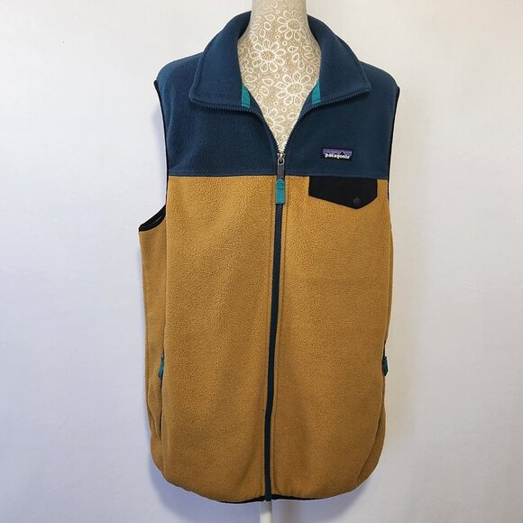 Patagonia Men's Size L Yellow Synchilla Full Zip Pockets Collared Snap-T Vest